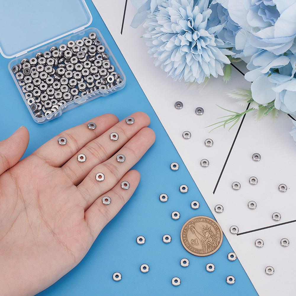 200Pcs 304 Stainless Steel Spacer Beads, Flat Round, Stainless Steel Color, 6x2mm, Hole: 2mm
