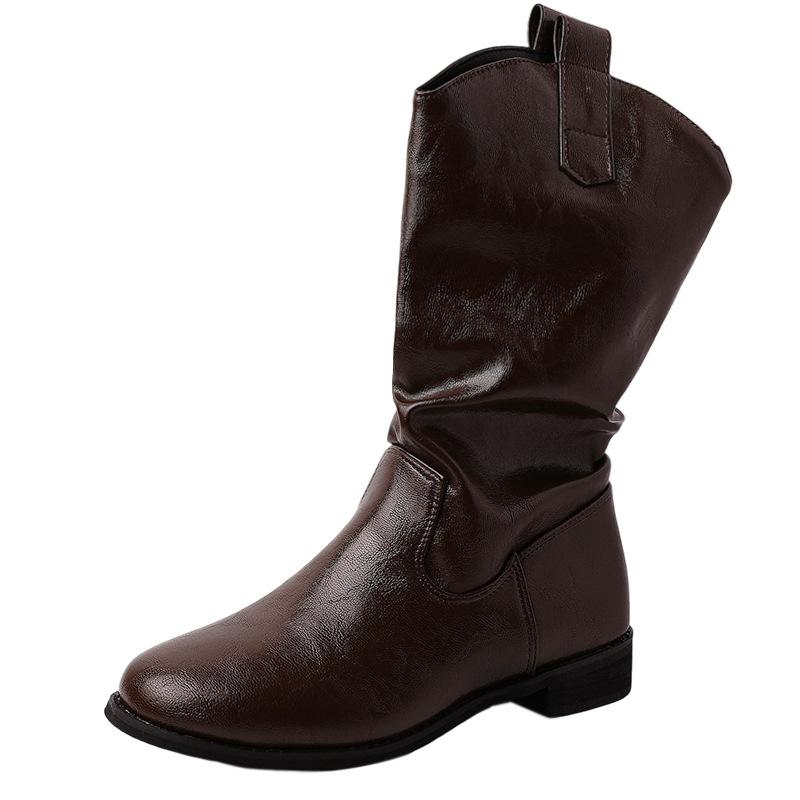 Western court style short boots medium tube Martin boots 2025 autumn fashion versatile leather boots retro trend pointed single boots