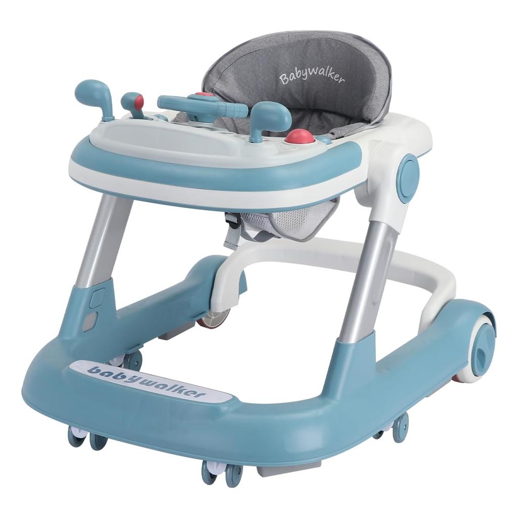 Faltbarer Aktivitäts-Gehwagen, Kleinkind Baby Schiebewagen mit abnehmbarem Füttertablett & Musiktablett(Ohne Akku), 2 in 1 Baby Walker