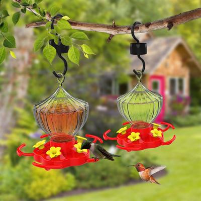 16 oz Kolibri-Futterspender zum Aufhängen im Freien, Kolibri-Futterspender mit 5 Blumenfütterungsöffnungen und Sitzstange als Gartendekoration im Freien