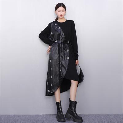 Patchwork PU Irregular Female Dress GJ1230