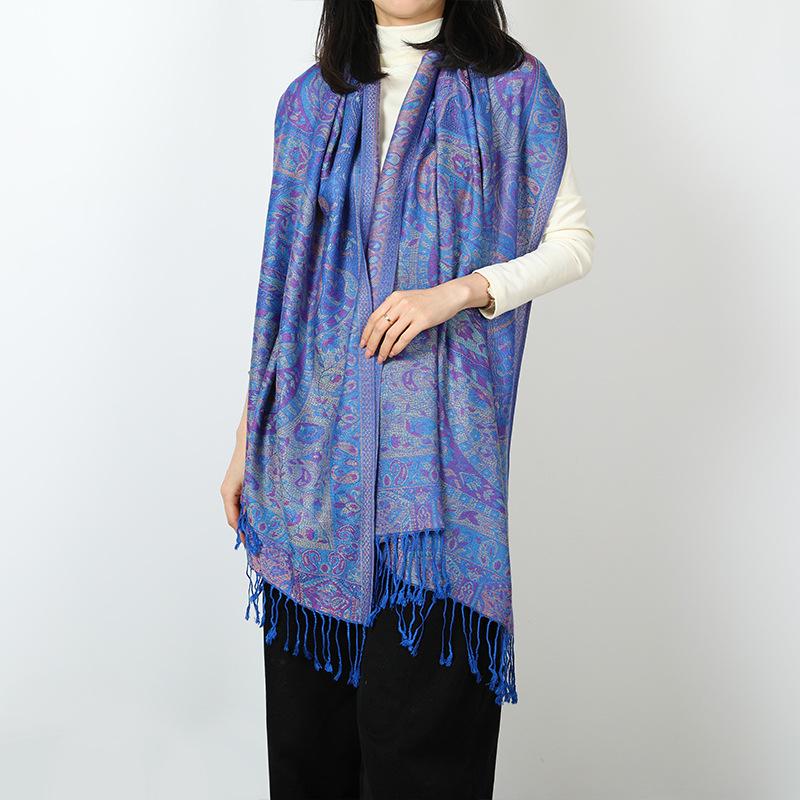 Eșarfă Jacquard Paisley Șal Pashmina Mătăsos de Lux pentru Femei Eșarfe cu Imprimeu Etnic din Bumbac Moi cu Tassel Lung Bufandas Șaluri