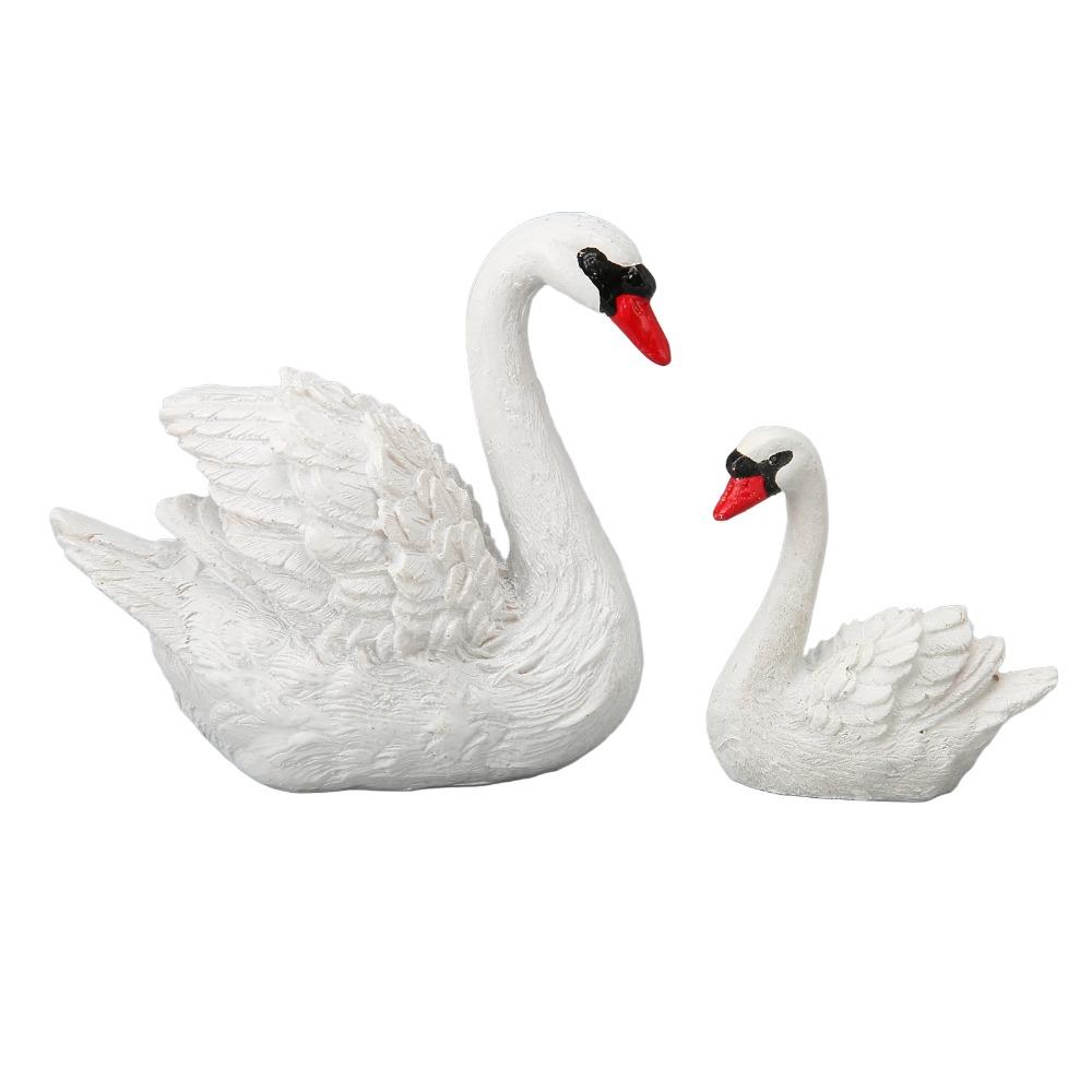 2pcs Small Swan Couple Figurines Resin Cake Topper Set Swan Decorations Fairy Garden