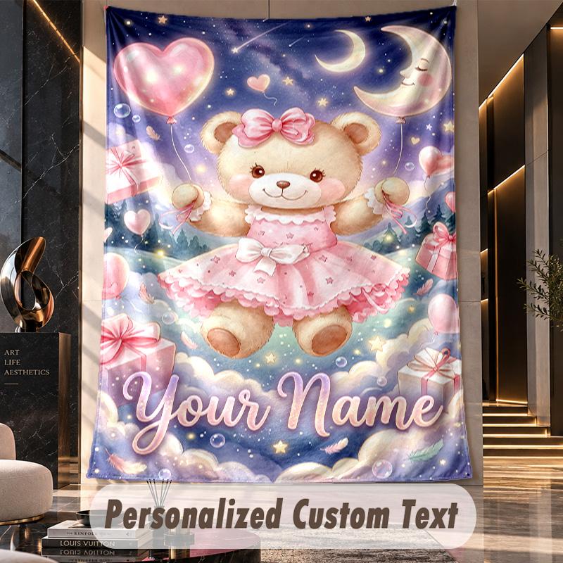 Teddy Bear (284) Theme Custom Tapestry Personalized Custom Name Text Wall Hanging Tapestry Home Decor Background Cloth