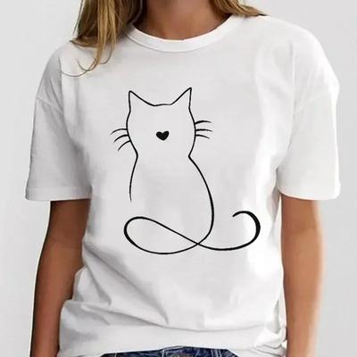 Women's Printed T-shirt, Fashionable Clothing, Cat Trend, New Style, T-shirt, Top