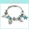 Ozean-Thema Edelstahl Perlenarmband mit Seestern Meeresbewohnern Für Frauen Sommer Schmuck