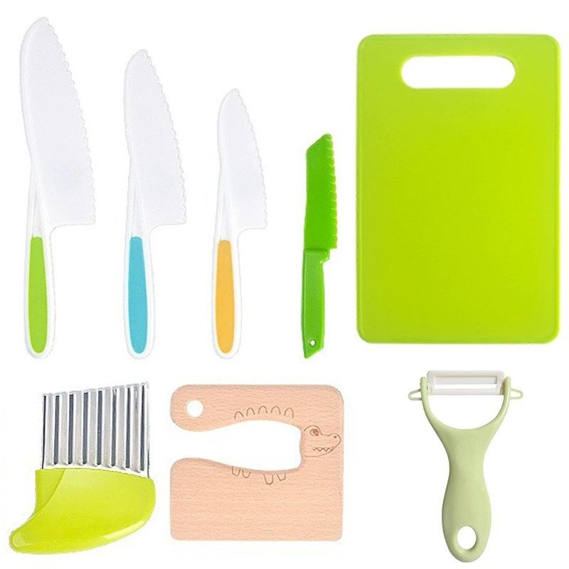 Kids Safe Knife Set, Plastic Fruit Knife with Cutting Board, Toddler Kitchen Toys