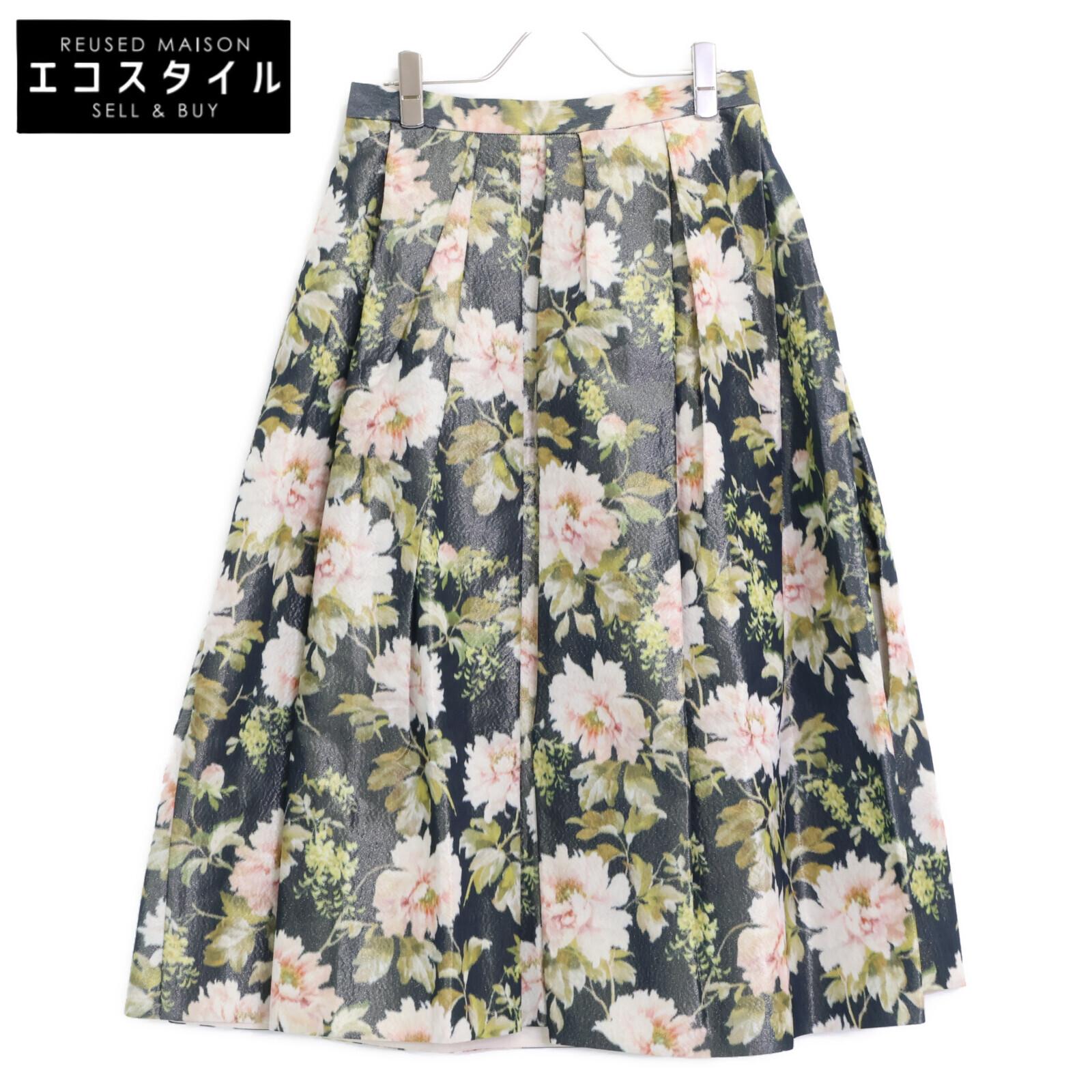 

DRAWER Black rayon blend flower print tuck skirt skirt 36 Black seriesUsed