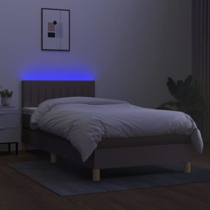 VidaXL Upholstered Bed Base with Mattress and LED Taupe 90x190 Cm Fabric 3133841