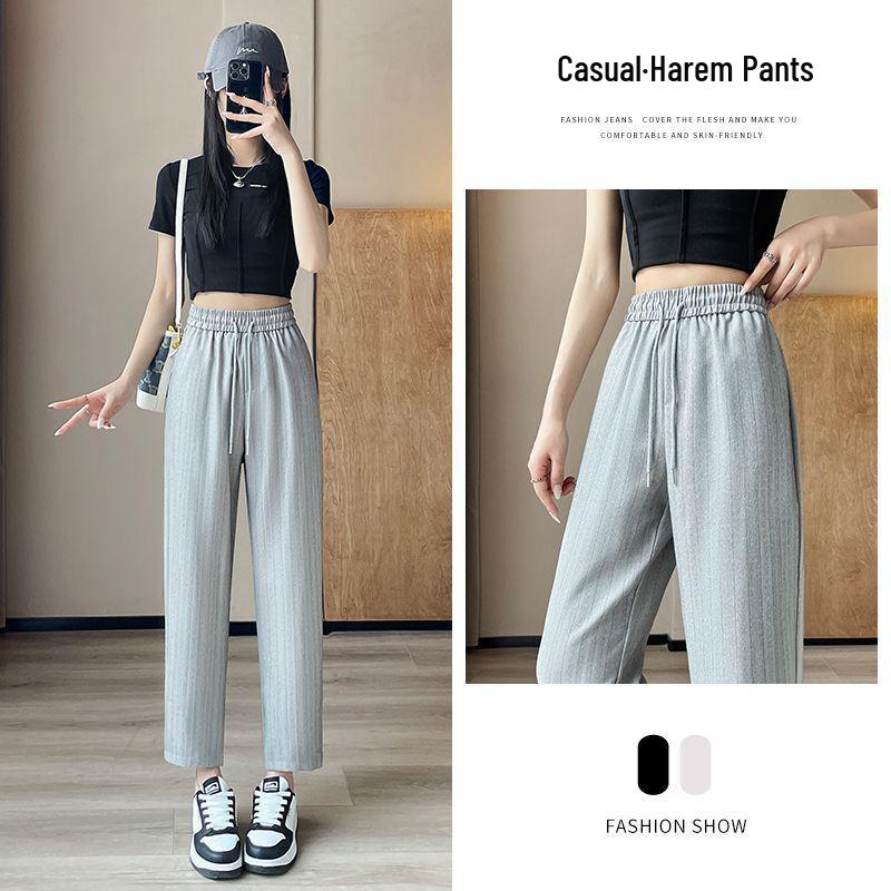 

Women s Summer Ice Silk High-Waisted Loose Slimming Nine-Point Pants L