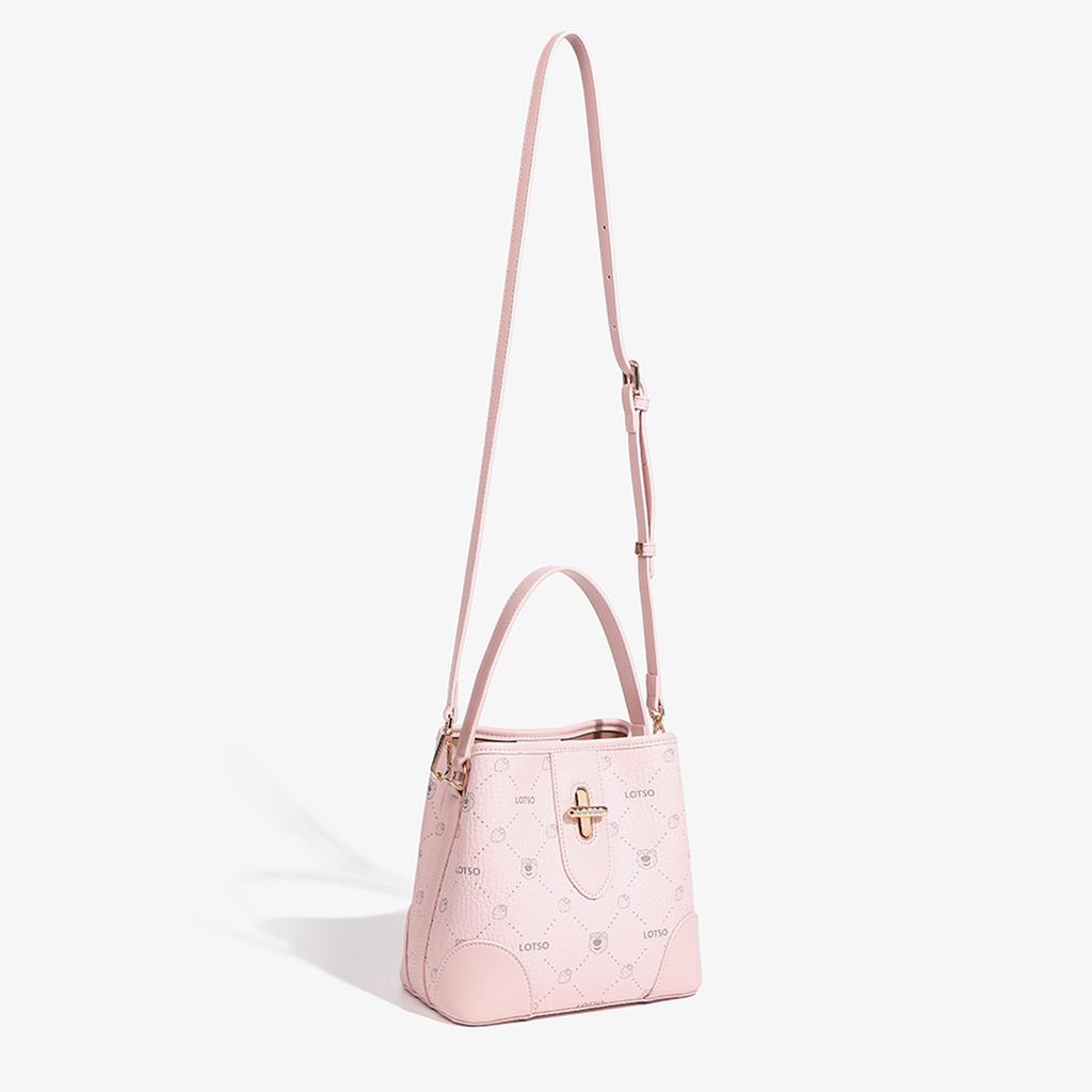 New Disney Strawberry Bear Series PVC Bucket Bag Handbag Women's Strawberry Pink/Cream White BMK-72626