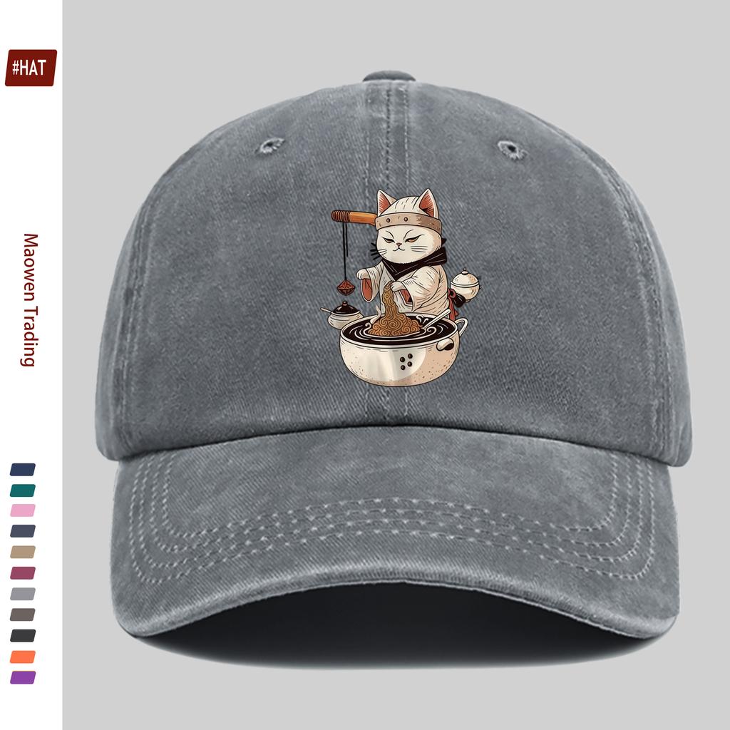 Pc Cute Cat Selling Noodles Pattern Printed Baseball Cap Sun Hat with Cartoon Anime Element Print Design Comfortable and Ligh