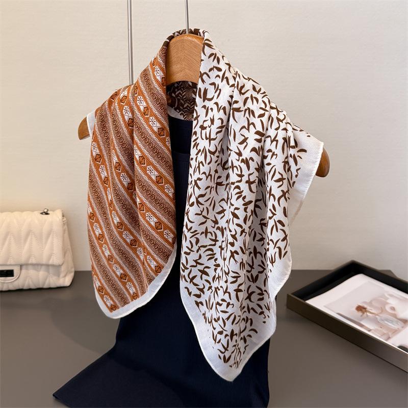 Luxury Print Hairbands Square Scarf Women Elagant Cotton Linen Feeling Bandana Neck Kerchief Head Bands Foulard Female Scarfs