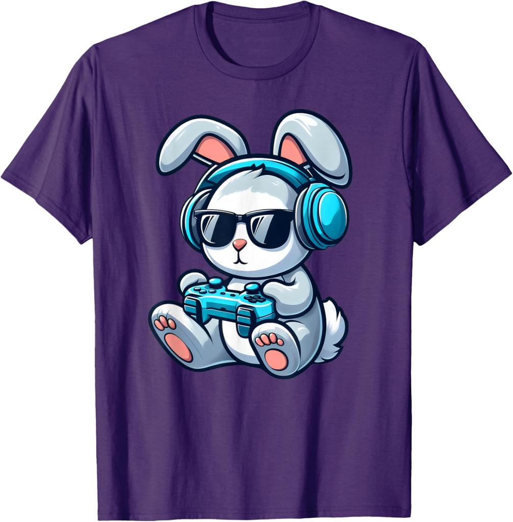 Gamer Bunny Rabbit Playing Video Games Graphic T-Shirt for Easter and Gaming Fans for Teens
