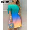 GMXIA Women Fashion Off Shoulder Dress Short Sleeve Bow Tie Print Dresses Summer Beach Dresses Plus Size