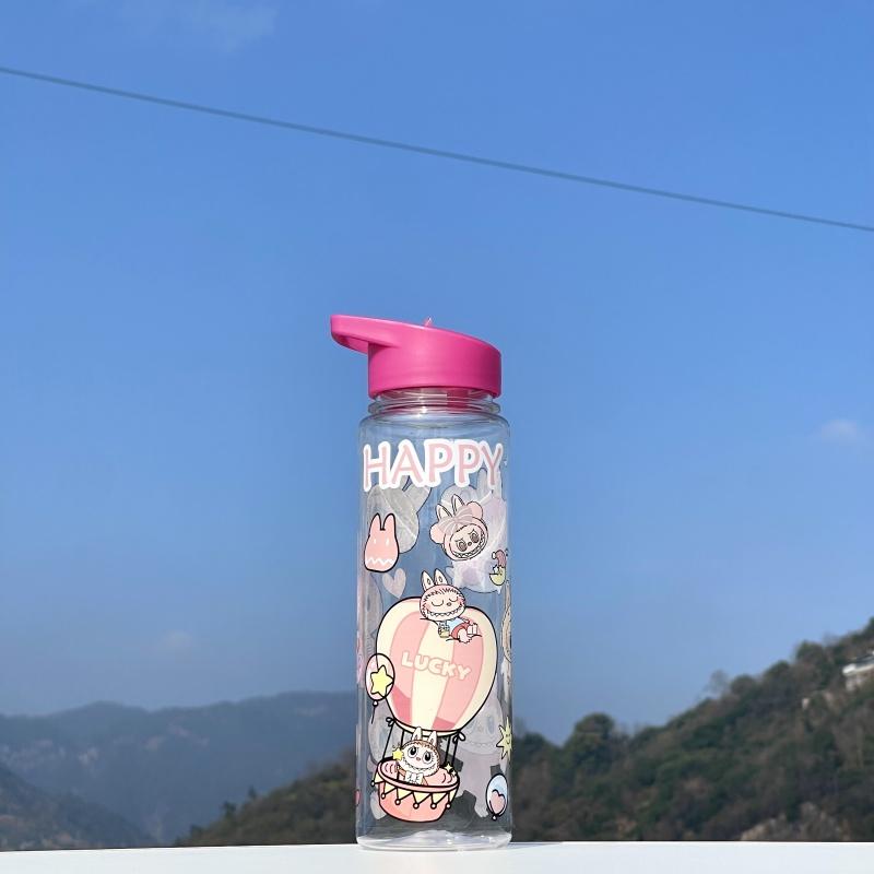 

Новая бутылка для воды 750 мл, портативная, милая, с мультяшным принтом, чашка-соломинка, герметичная, большой вместимости, спортивная чашка, для путешествий на открытом воздухе 750ml розовый