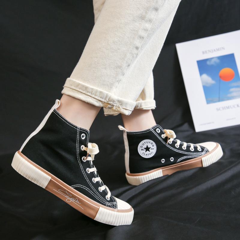 Spring High-top Canvas Shoes Women's Secondary Rubber Shoes Student Board Shoes Street Shooting Trendy Shoes