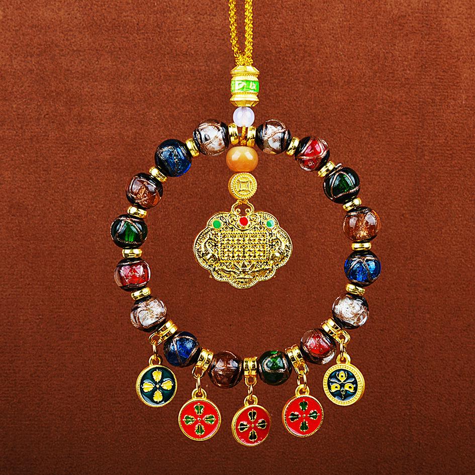 2026 Yellow Jambhala Tibetan-Style Glazed Abacus Car Ornament - Wealth God Decoration
