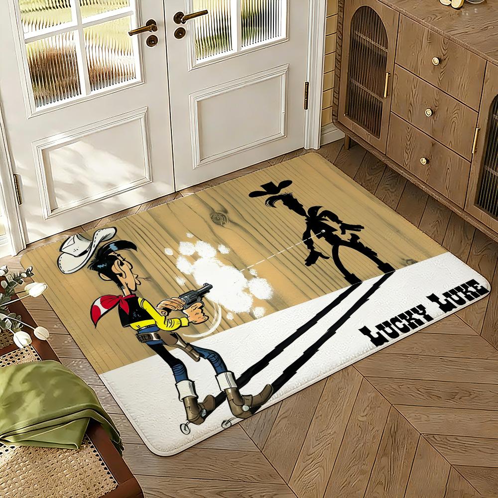 Comic Lucky L-Luke Floor Mat Soft Thickened Absorbent Non-Slip Bedroom Living Room Door Mat Home Decor Flannel Rugs