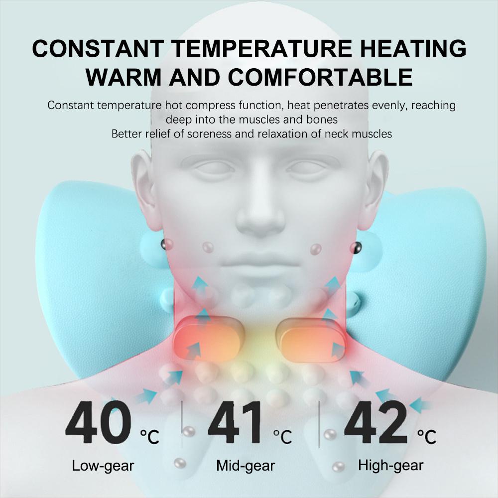 Electric Neck Pulse Massage Pillow Neck Shoulder Stretcher Relaxer Cervical Traction Device Heating Therapy for Pain Relief