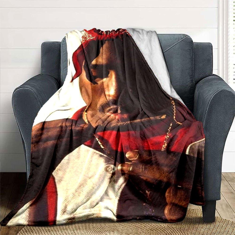 1pc 2PacHip Hop Blanket Soft Lightweight All Season Multi Purpose Throw for Sofa, Bed, Office & Picnics, French Style with Iconic Album Art & Quotes