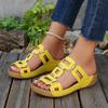 Platform Wedge Cool Drag Women's Round Head Open Toe Metal Buckle Cutout Breathable Non-Slip Wear-Resistant Flip-Flop