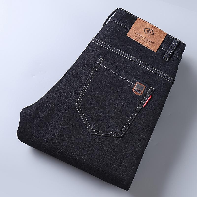 Jeans de lã de cordeiro de inverno com forro de fleece, retos, largos, para negócios, em bolo de cordeiro, térmicos, calças casuais