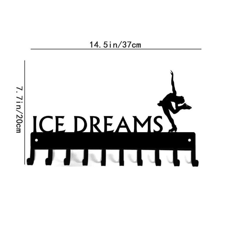 Ice Dreams Figure Skating Medal Hanger Rack - 14.5" with 10 Hooks: Metal Wall Art for Displaying Achievements