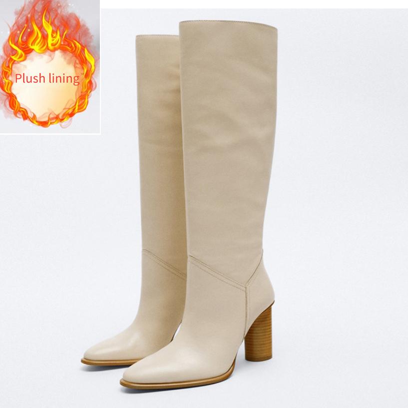 Fashion Retro Minimalist Square Head Slimming Cowhide Knee High Boots New Autumn Winter Women's Shopping Fashion Walk Show Long Boots 43