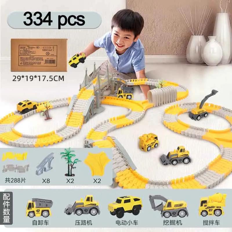 137-467Pcs Children Electric Track Toy Car Engineering Car Kids Educational Toys Track Car Train Toys For Children Birthday Gift