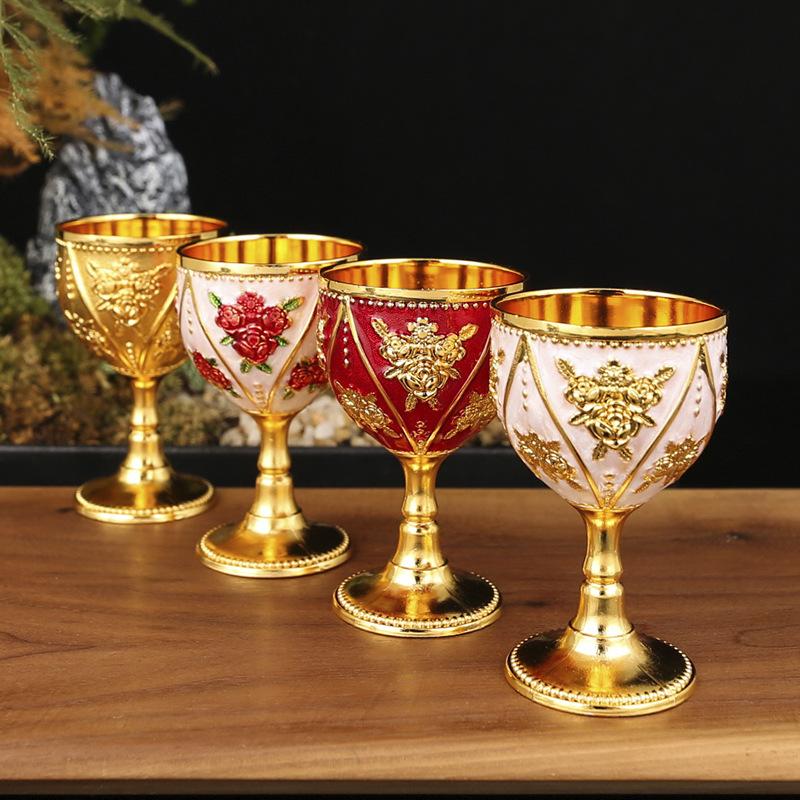 Small Wine Cup One Cup European High-end 30ml Baijiu Cup Creative Home Retro Metal Glass Baijiu Wine Glass