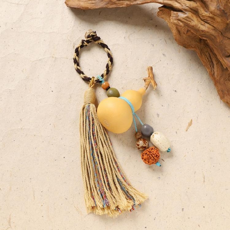 Portable Travel Keychain Designed with Lightweight Woven Gourd and Tassels Detail Handmade Keyring Accessory