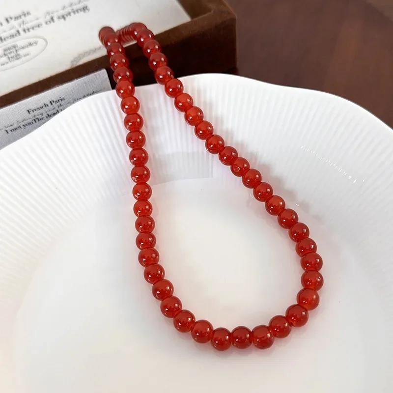 Minar 2026 New 4 6 8 10mm Green Color Glass Beads Strand Beaded Necklace for Women Female Silver Plated Toggle Clasp Chokers