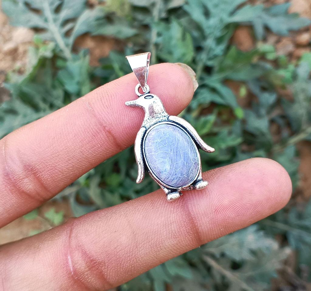 Charoite Gemstone 925 Sterling Silver Plated Penguin Pendant