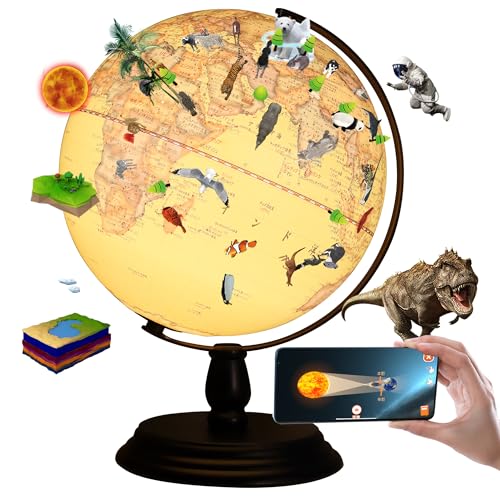 FUN GLOBE Kids AR Talking Globe, 25cm Diameter, Semicircle Ruler, 360° Rotatable, Japanese Language, 3D Learning, LED Light, 3-Way Educational Toy, Be