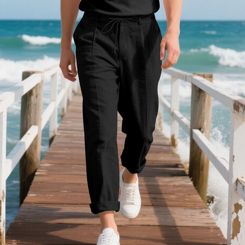 American men's loose casual loose straight linen Neapolitan Gorger breathable trousers