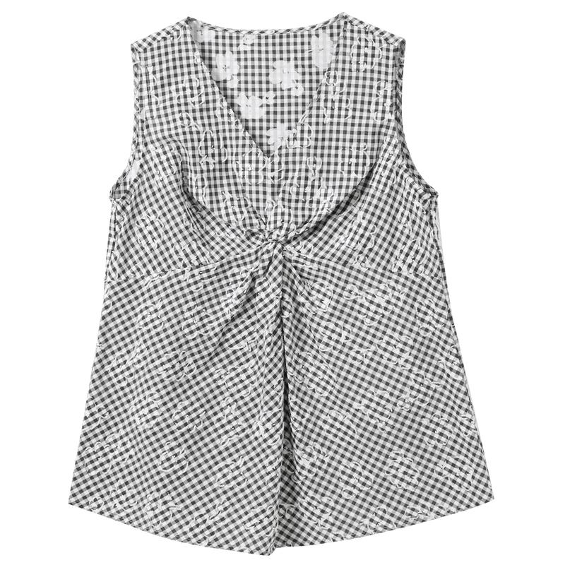 Women s Plaid V-Neck Sleeveless Blouse L