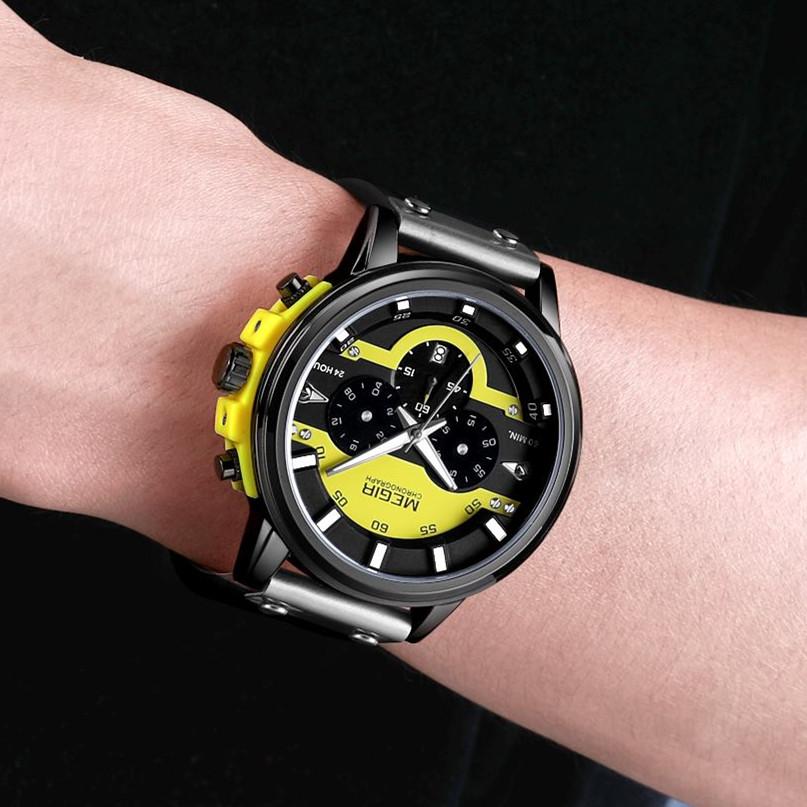 MEGIR Mode Militär Sportuhren für Herren Wasserdichte Quarz-Armbanduhr Chronograph Leuchtendes Kalenderdatum 24-Stunden 2080