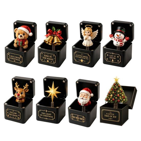 Interactive Xmas Magic Box 3D Printed Christmas Pop-Up with Spring Action, Elements/Angel/Star Snowman Holiday Party Favors Ornaments,