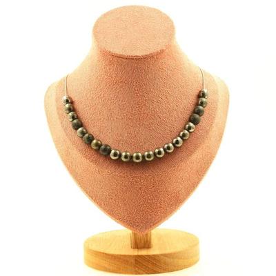 Stones and Minerals. Necklace 20 Beads Pyrite from Spain 8 Mm. Stainless Steel Chain Necklace Women Men. Custom Size