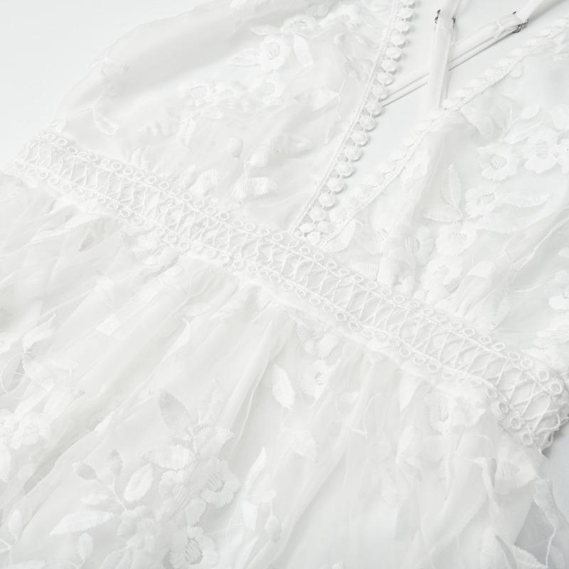 Abito lungo da donna in pizzo con scollo a V e schiena scoperta