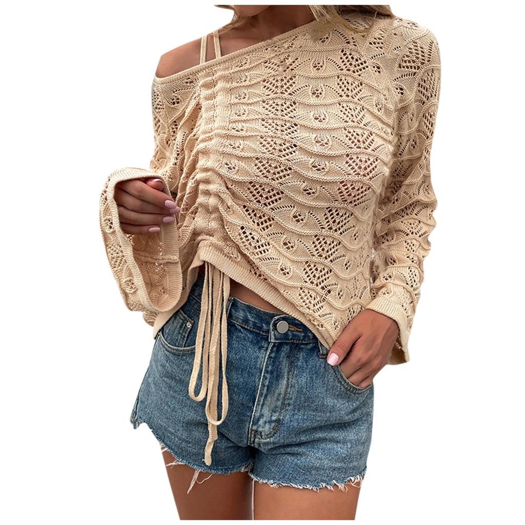 Women's Casual Fashion 2022 Long Sleeved Knitting Solid Color Sweater Top