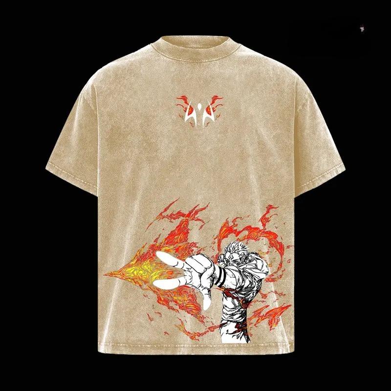 Ryomen Sukuna Print T-shirt Anime Jujutsu Kaisen Clothing Men Women Cotton Tshirts Retro Washed T Shirt Harajuku Casual Tops XXL коричневый 1490₽