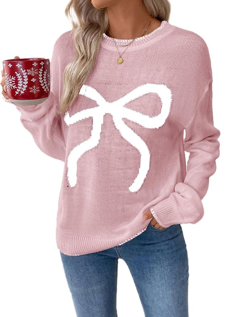 Women's European American Valentine’s Bow Jacquard Sweater - Autumn Winter Fashion