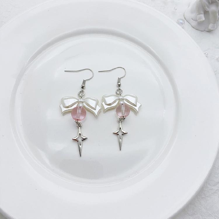 4 Pairs Bowknot/Star/Heart Ear Drop Colorful Dangle Earrings Stylish Decorations