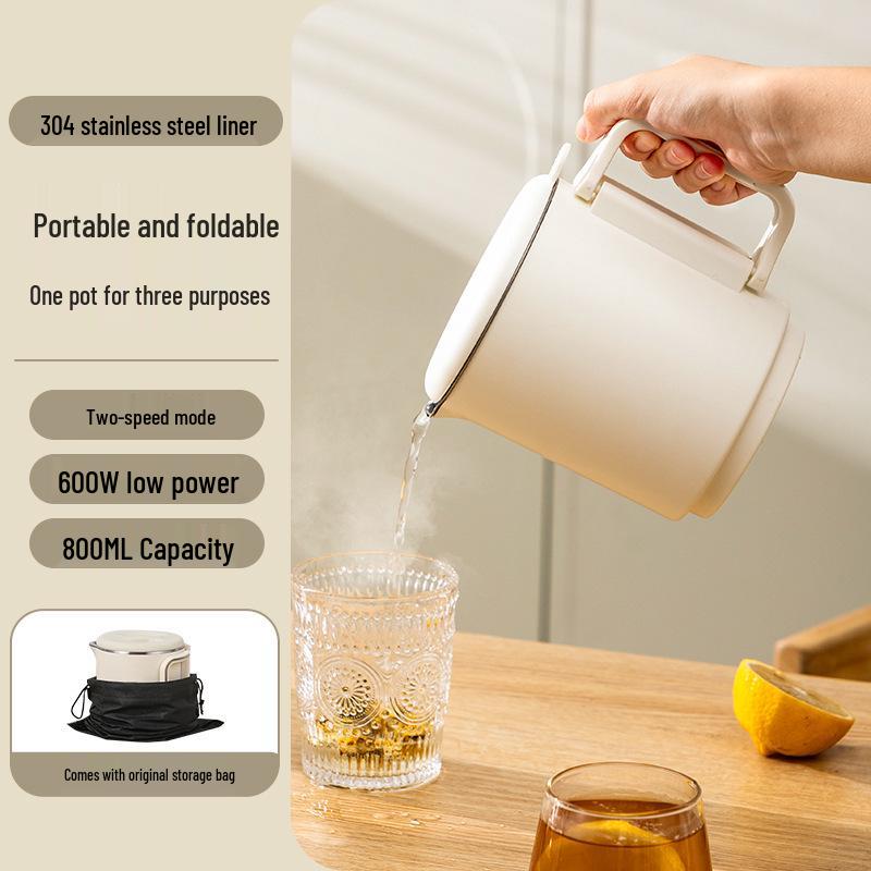 Compact Foldable Travel Electric Kettle - Stainless Steel, Portable for Dormitory & Outdoor Use
