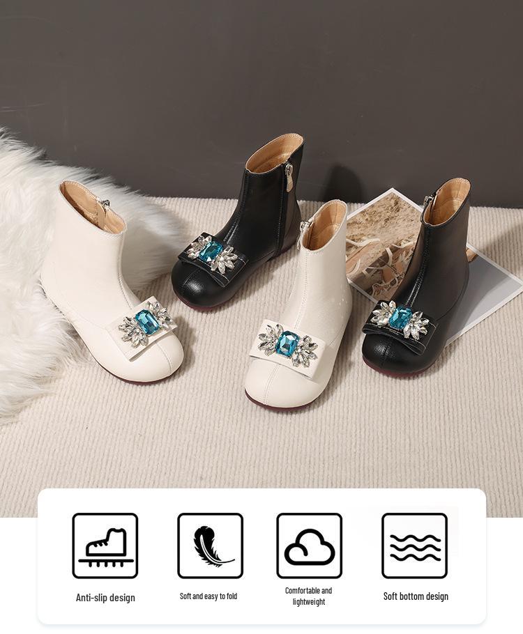 Autumn/Winter 2025 Korean Style Girls' Leather Princess Boots: Velvet-Lined, Soft Sole Short Boots