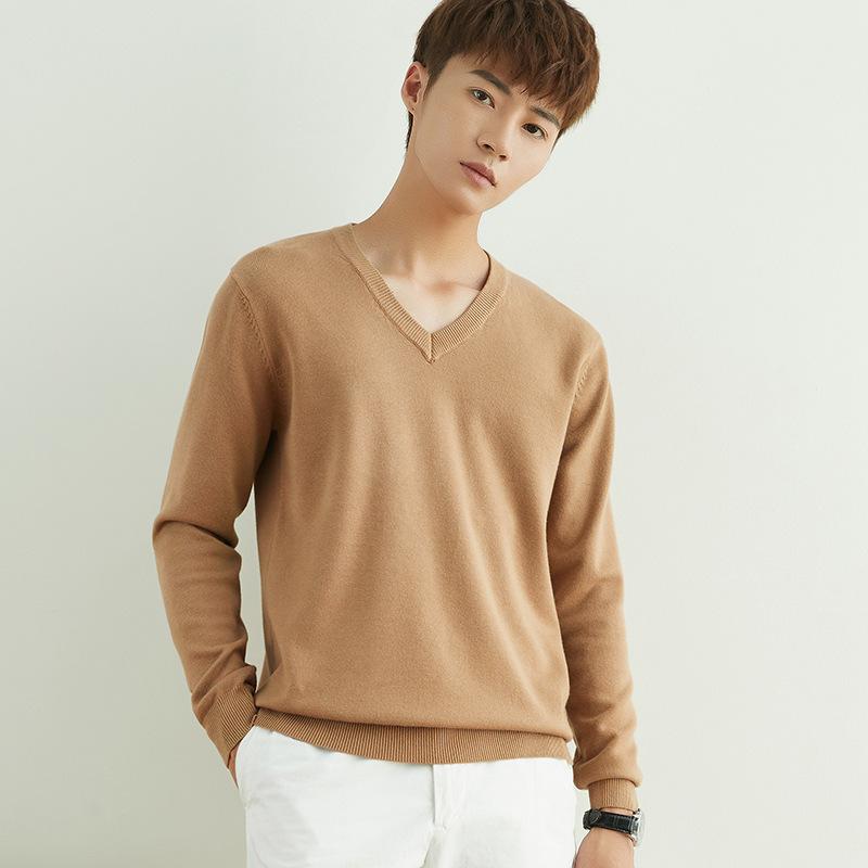 Autumn and Winter V-neck Round Neck Men's Knit Sweater Simple Wind Wild Color Pure Color Pullover Sweater Bottoming Business Sweater