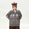 [Tong Huashun] Unisex 11 Autumn American Vintage Korean Style Fair Isle Jacquard Lapel Collar Knit Cardigan