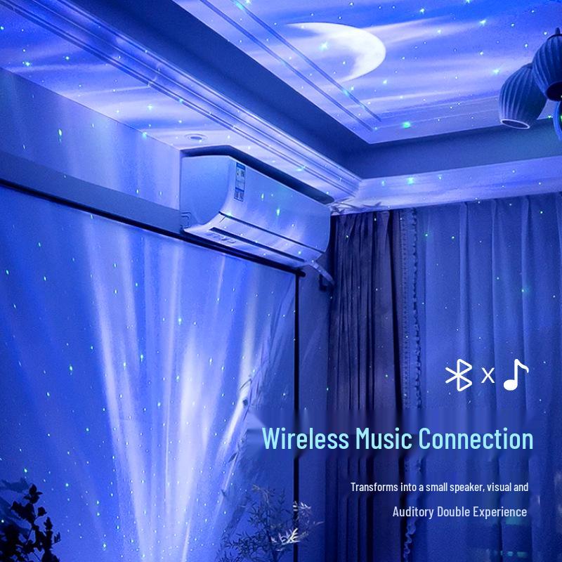 Bluetooth Лазерный Звездный Проектор: Ночник  Звездное небо и волна  для создания атмосферы в помещении White Laser - Bluetooth